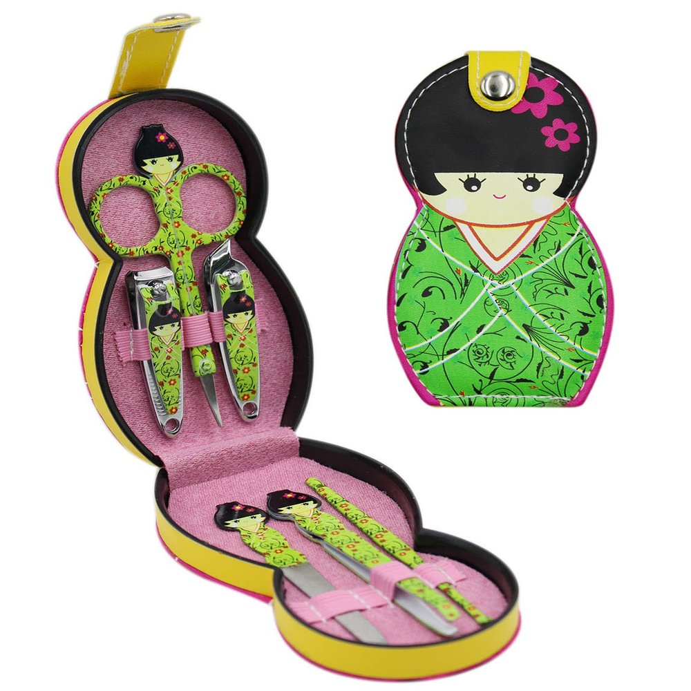 Aibearty Adorable Russian Doll Pattern Stainless Nail Clippers Set of 6Pcs, Professional Grooming Kit, Nail Tools with Luxurious Travel Case