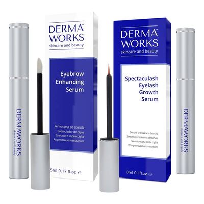Dermaworks Lash & Brow Enhancing Serum Set 3ml + 5ml | Natural Eyelash & Eyebrow Growth Serum | Free of Prostaglandins | Peptide Lash Serum for Growth & Thickness | Safe for Sensitive Eyes