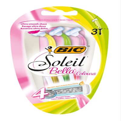 BIC Soleil Bella Colours 4-Blade Lady Razors - Pack of 3 - Spring Mounted Blades with Pivoting Head for Ultra Smooth Shave