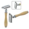 Cream Wooden Handle Safety Razor + 10 double edge shaving blades shaver view 1