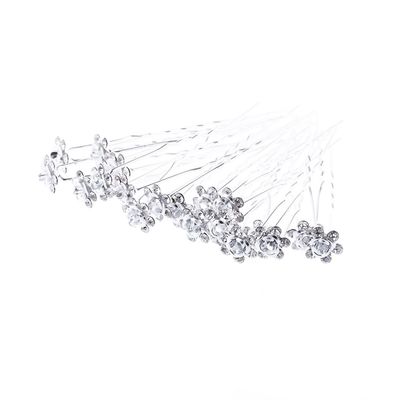 20pcs Rhinestone Rose Flower Hair Pin Crystal Bride Wedding Hair Clip U Shape Metal Bobby Pin Jewelry Hair Accessories Decoration, White