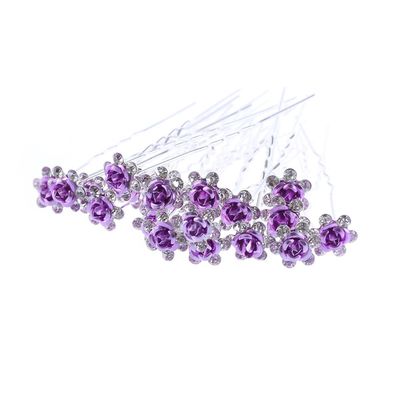 20pcs Rhinestone Rose Flower Hair Bobby Pin Crystal Bride Wedding Metal Hair Clip Decoration U Shape Jewelry Headpiece Accessories, Purple
