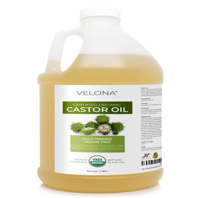 velona USDA Certified Organic Castor Oil - 64 fl oz | For Hair, Boost Eyelashes, Eyebrows | Cold pressed, Natural Oil, USP Grade | Hexane Free