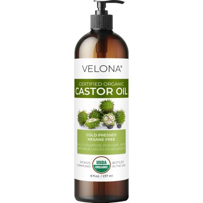 velona USDA Certified Organic Castor Oil - 8 Fl Oz | For Hair, Boost Eyelashes, Eyebrows | Cold pressed, Natural Oil, USP Grade | Hexane Free, Lash Serum, Caster