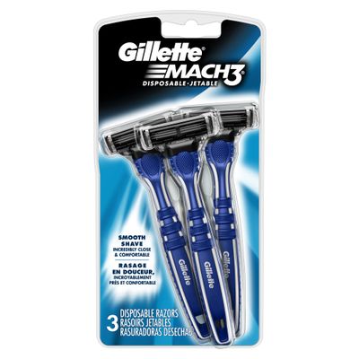 Gillette Mach3 Men's Disposable Razor with Blades, 3 Count