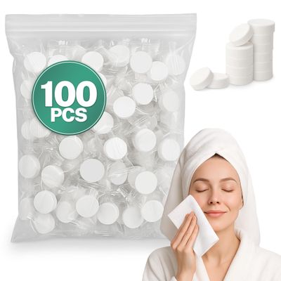 100Pcs Compressed Towel Tablets - Disposable Compressed Towels for Travel - Soft, Durable and Sterile Disposable Face Towel Pack for Home & Outdoor, Camping Towels to clean Face and Body