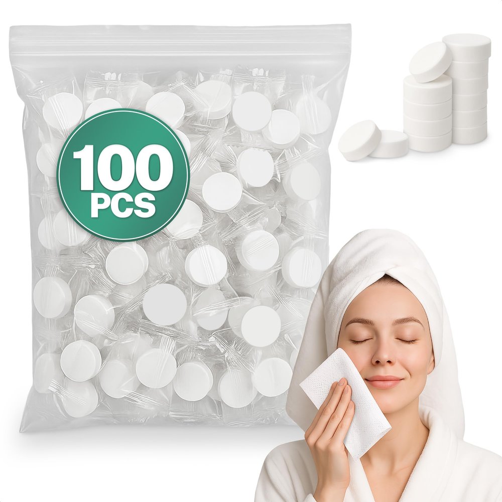 100Pcs Compressed Towel Tablets - Disposable Compressed Towels for Travel - Soft, Durable and Sterile Disposable Face Towel Pack for Home & Outdoor, Camping Towels to clean Face and Body