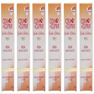 Cera di Cupra "Rosa per Pelli Secche" Cream for Dry Skin, Anti-age Formula - 2.5 Fluid Ounces (75ml) Tubes (Pack of 6) [ Italian Import ]