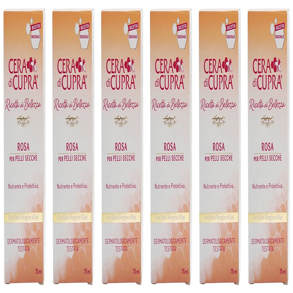 Cera di Cupra "Rosa per Pelli Secche" Cream for Dry Skin, Anti-age Formula - 2.5 Fluid Ounces (75ml) Tubes (Pack of 6) [ Italian Import ]