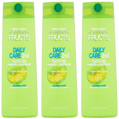Garnier Fructis Haircare - Daily Care - 2 in 1 Shampoo & Conditioner - With Grapefruit - Net Wt. 12.5 FL OZ (370 mL) Per Bottle - Pack of 3 Bottles