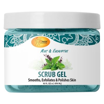 SPA REDI Exfoliating Scrub Pumice Gel, Mint and Eucalyptus, 16 oz - Manicure, Pedicure and Body Exfoliator Infused with Hyaluronic Acid, Amino Acids, Panthenol and Comfrey Extract