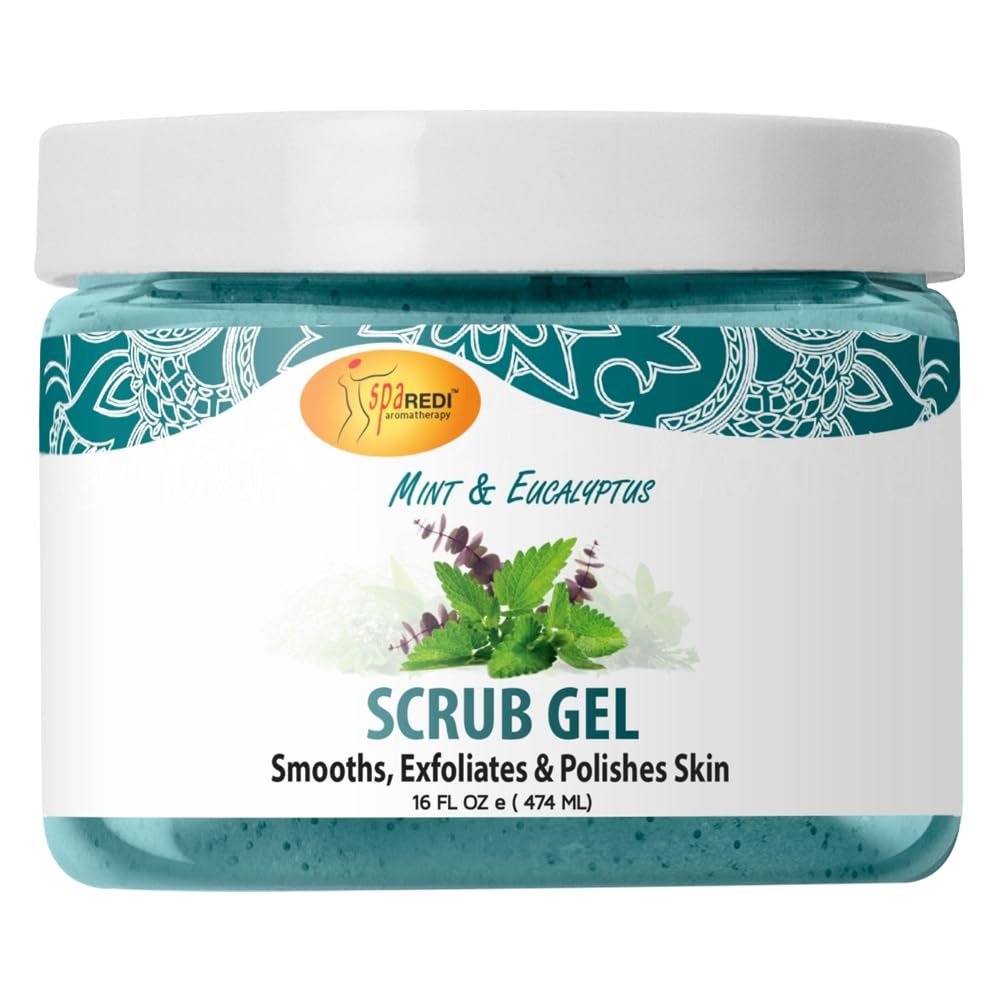 SPA REDI  Exfoliating Scrub Pumice Gel, Mint and Eucalyptus, 16 oz - Manicure, Pedicure and Body Exfoliator Infused with Hyaluronic Acid, Amino Acids, Panthenol and Comfrey Extract
