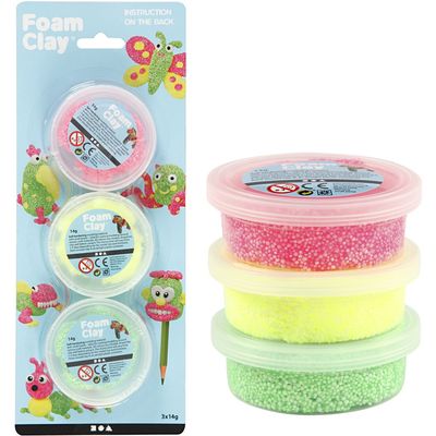 Foam Clay, Light Green, neon Yellow, neon Pink, 3x14g