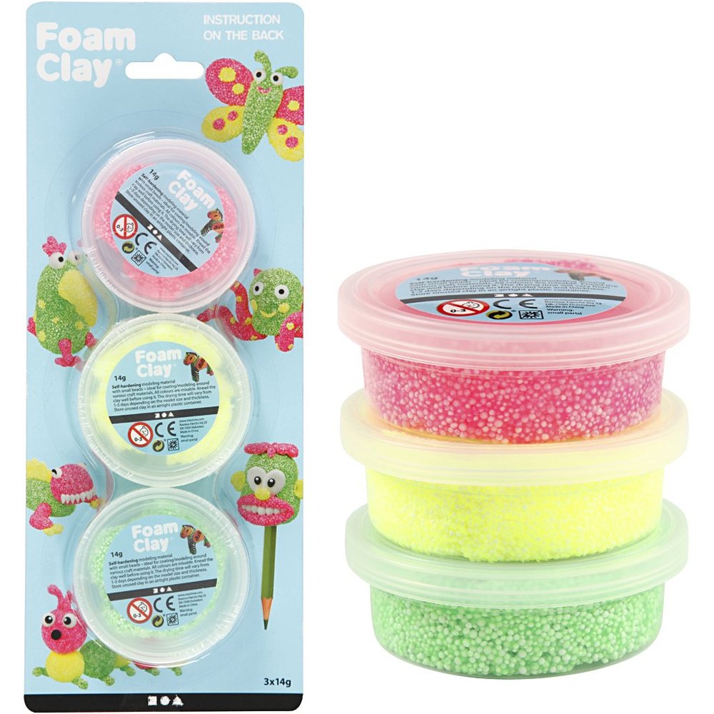 Foam Clay, Light Green, neon Yellow, neon Pink, 3x14g