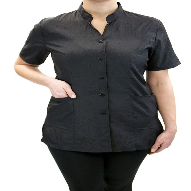Anna Jacket Short-Sleeve Uniform for Stylist Barber Groomer Nail Tech Skin Care Makeup Artist Smocks (M, BLACK)