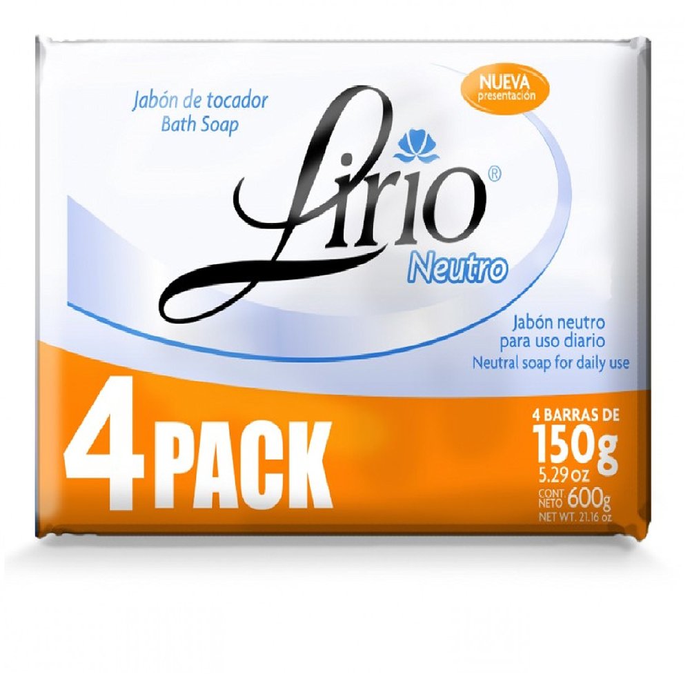 ( 4 PACK ) Lirio Neutral Soap, Jabon Neutro Lirio 150 g ea. / 5.29 oz Bath Soap for daily use, Jabon de Tocador