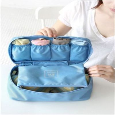 SGirl Portable Waterproof Multi-Functional Women Lady Travel Organizer Bra Storage Underwear Lingerie Bag Cosmetic Makeup Case Toiletry Wash Storage (Light blue)