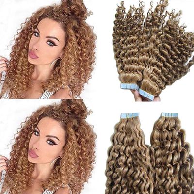 Remeehi 20pcs Kinky Curly Remy Skin Weft Tape on in Human Hair Hair Extensions 60g (20" 33#)