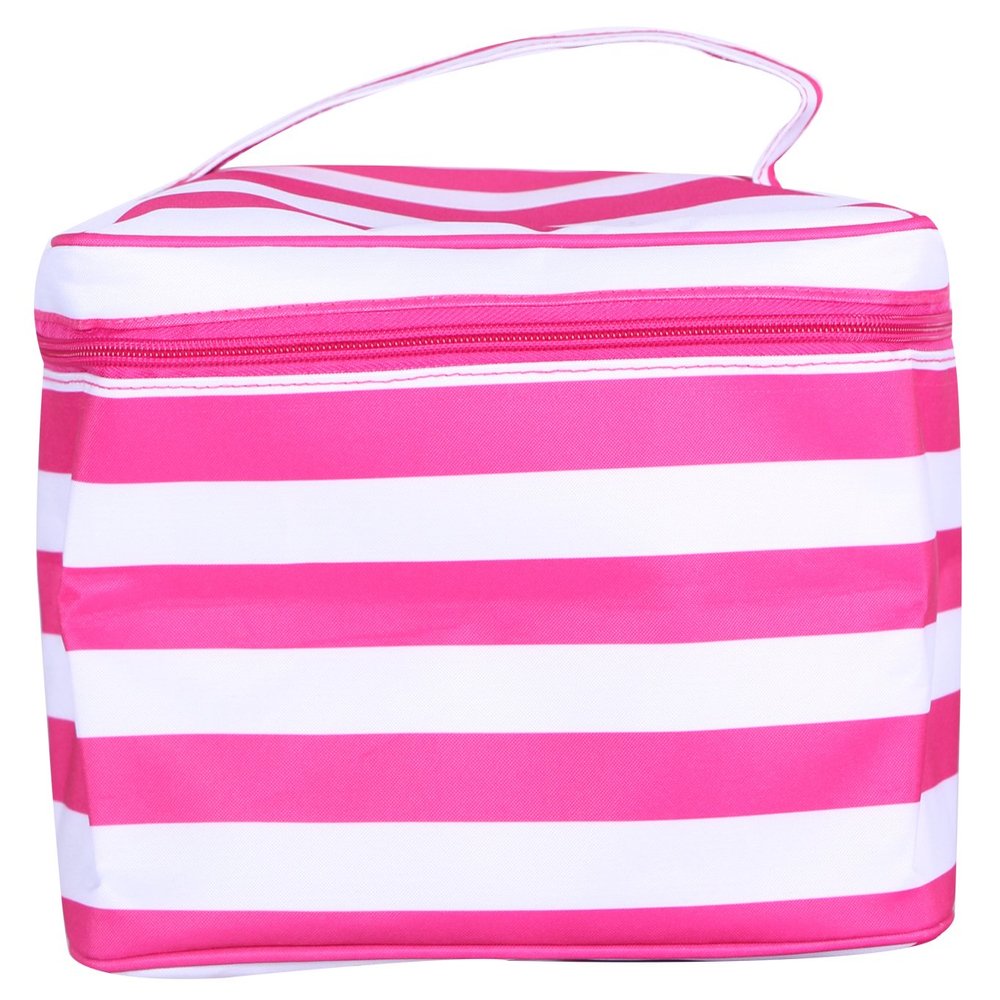 101 BEACH Fashion Print Soft Case Cosmetic Bag (Pink & White Stripe)