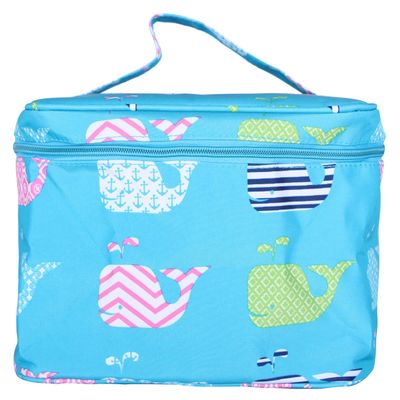 101 BEACH Fashion Print Soft Case Cosmetic Bag (Turquoise Whales)