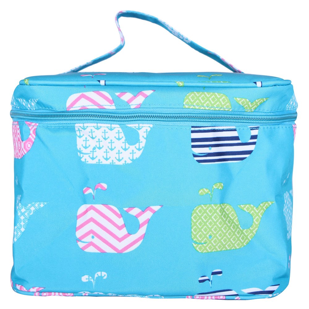 101 BEACH Fashion Print Soft Case Cosmetic Bag (Turquoise Whales)