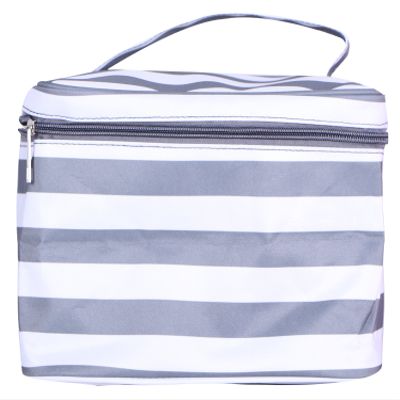 101 BEACH Fashion Print Soft Case Cosmetic Bag (Gray & White Stripe)