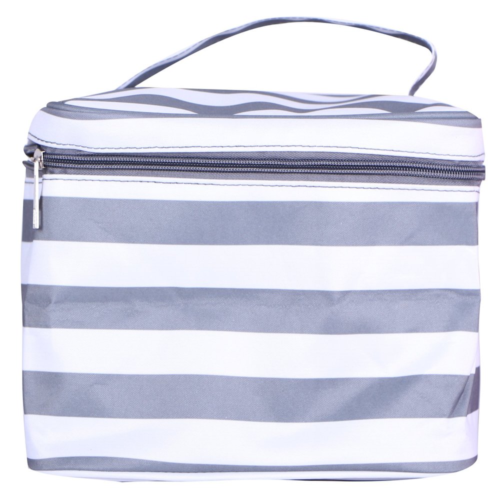101 BEACH Fashion Print Soft Case Cosmetic Bag (Gray & White Stripe)