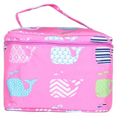 101 BEACH Fashion Print Soft Case Cosmetic Bag (Pink Whales)