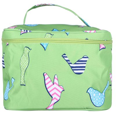 101 BEACH Fashion Print Soft Case Cosmetic Bag (Green Birds)
