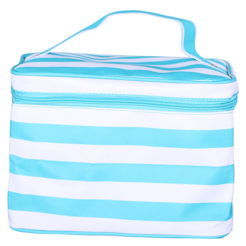 101 BEACH Fashion Print Soft Case Cosmetic Bag (Aqua & White Stripe)