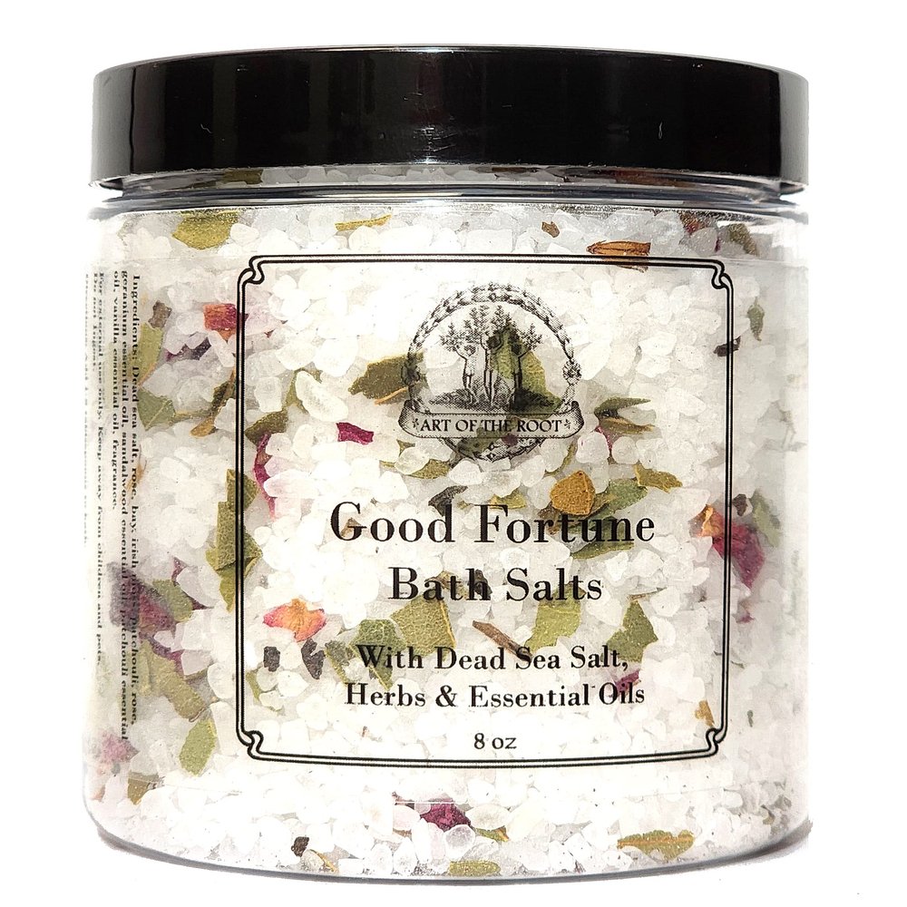 Good Fortune Herbal Bath Salts 8 oz | Art of the Root | Therapeutic Relaxing Soaking, Handmade with Herbs & Essential Oils | Spirituality, Wiccan, Pagan, & Magick | Blessing, Luck & Prosperity Rituals