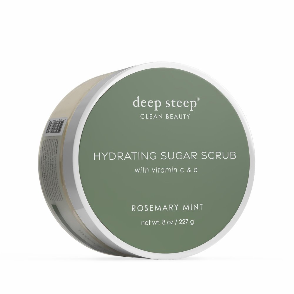 Deep Steep Sugar Scrub, Rosemary Mint, 8 oz Exfoliating Body Scrub with Organic Coconut Oil, Shea Butter & Argan Oil Vegan, Clean Beauty, Smooth, Soft & Nourished Skin