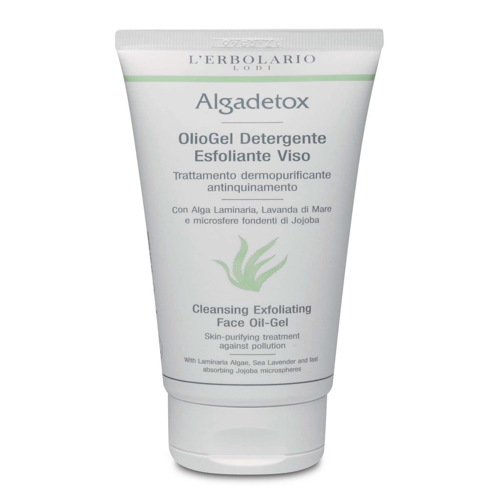 L'Erbolario Algadetox Cleansing Exfoliating Face Oil-Gel - Skin-Purifying Treatment Against Pollution - Gently And Effectively Cleanses Your Skin - Perfect To Tone, Protect The Face - 3.3 Oz Cleanser