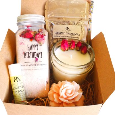 Beets and Apples Happy Birthday Gift Basket, Birthday Spa Gift Baskets for Women, Organic Spa Gift Set, Self Care Gift Basket for Birthday Gifts, Handmade in USA Unique Birthday Gifts Christmas Gift