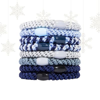 Blue and Grey Hair Ties for Thick Hair, Grab & Go Ponytail Holders, 8 Pack, Indigo, Thick No-Crease Bands with Strong Hold, Damage-Free Design, Cool Neutral Mix | L. Erickson