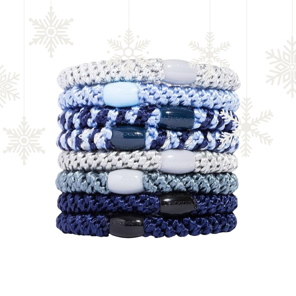 Blue and Grey Hair Ties for Thick Hair, Grab & Go Ponytail Holders, 8 Pack, Indigo, Thick No-Crease Bands with Strong Hold, Damage-Free Design, Cool Neutral Mix | L. Erickson
