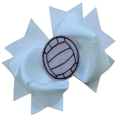 VOLLEYBALL BOW Girls 4.5 Inch Grosgrain Volleyball Hair Bow with Embroidered Volleyball By Funny Girl Designs (WHITE)