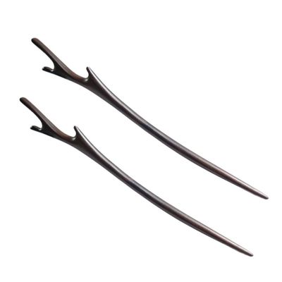 FANTAC CRAFTS 2 Pieces Ebony Black Wood Hair Stick Handmade Carved Hairpin Deer Antler Shape Hair Accessories Chignon Bun Updo Pin (2 Pieces Hair Sticks)