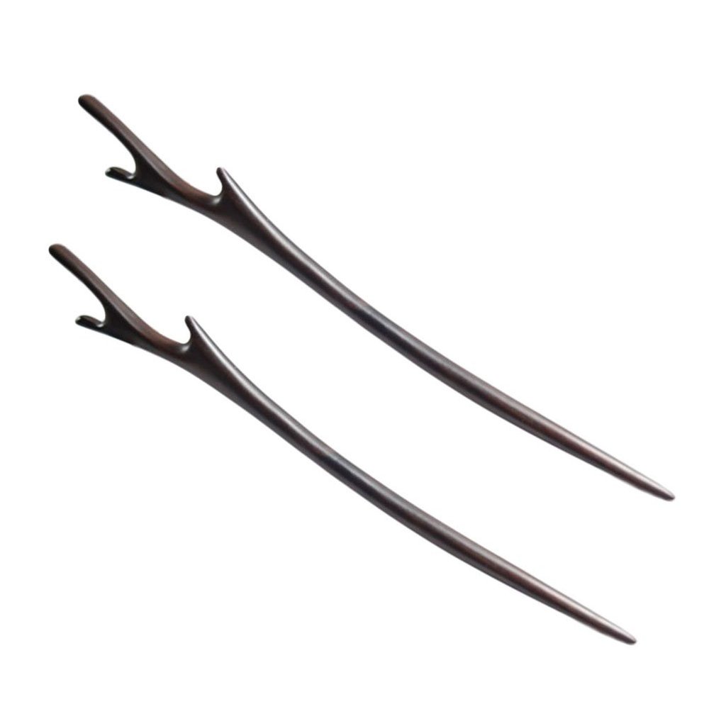FANTAC CRAFTS 2 Pieces Ebony Black Wood Hair Stick Handmade Carved Hairpin Deer Antler Shape Hair Accessories Chignon Bun Updo Pin (2 Pieces Hair Sticks)