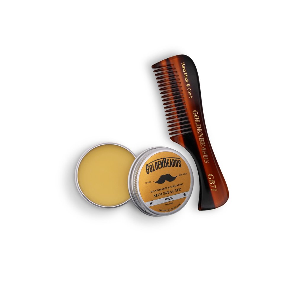 Golden Beards Mustache Wax with GB-71 Comb Organic & Natural Styling Wax for Men Strong Hold, Handmade, Vegan, Cruelty-Free Grooming Kit