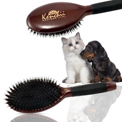 Kenchii Boar and Nylon Bristle Brush for Dog and Cat, Professional Grooming Brush with Maple Body, Lightweight, Non-Slip Rubber (Large)