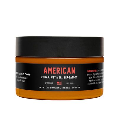 Live Bearded Beard Butter, 3 fl oz - Made in the USA - All-Natural Leave-in Conditioner and Softener with Shea | American Scent - Cedar, Vetiver, Bergamot