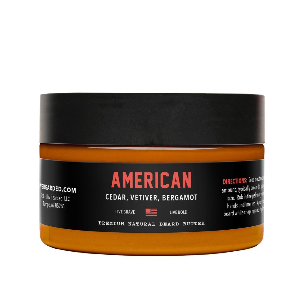 Live Bearded Beard Butter, 3 fl oz - Made in the USA - All-Natural Leave-in Conditioner and Softener with Shea | American Scent - Cedar, Vetiver, Bergamot