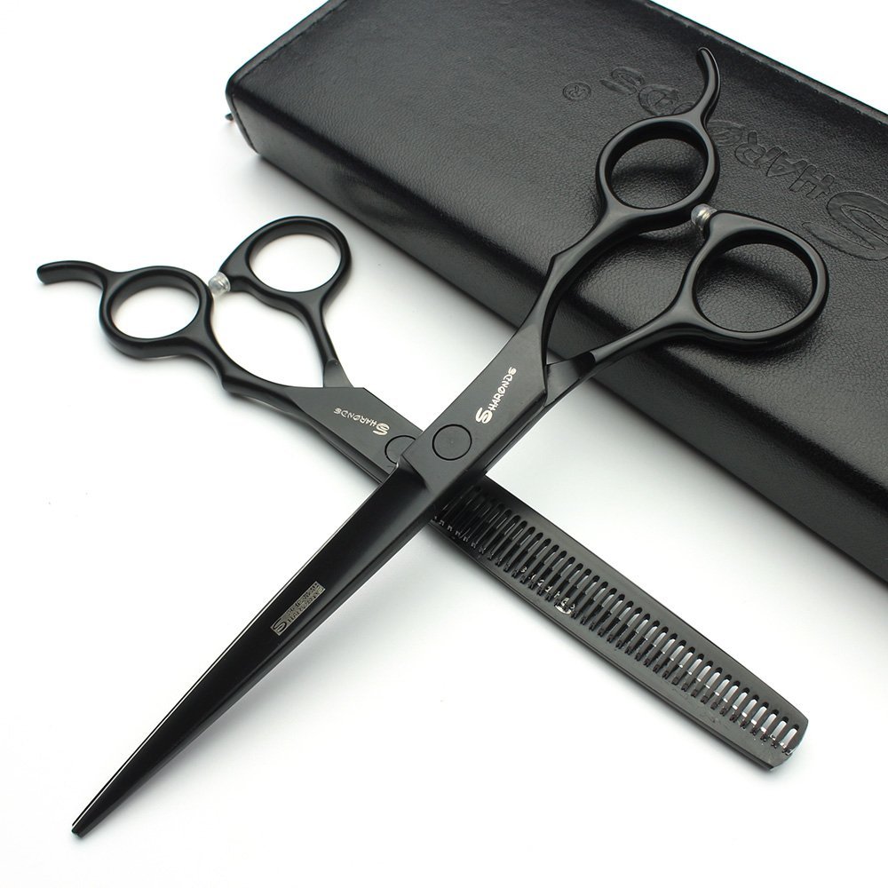 AXEMOORE 7/8 inch Haircut Scissors - Professional Hair Salon Styling Cut Hair Tools - 7-inch 2pc - Black Stainless Steel