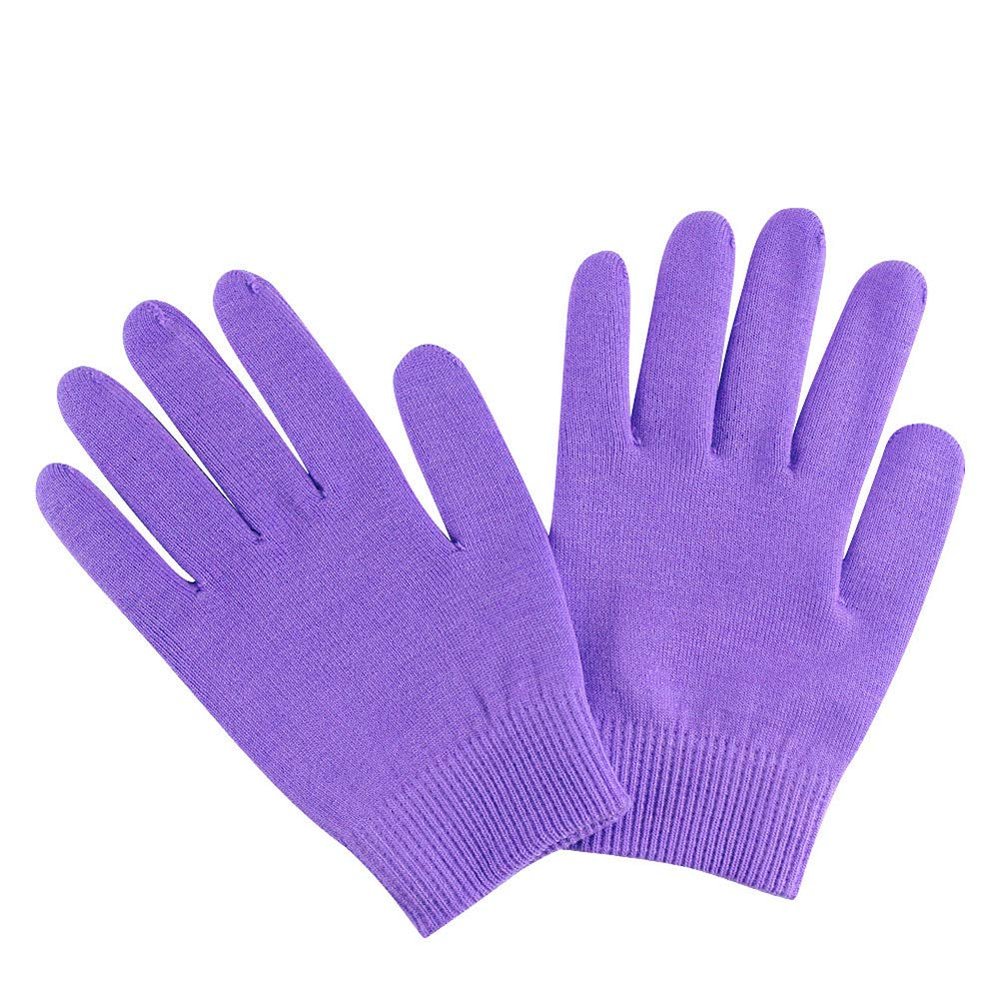 2Pairs Women Men Moisturizing Gel Gloves for Soften Cracked Skin Soft Cotton Spa Moisturizing Gloves Hand Mask Care Treatment (Purple)