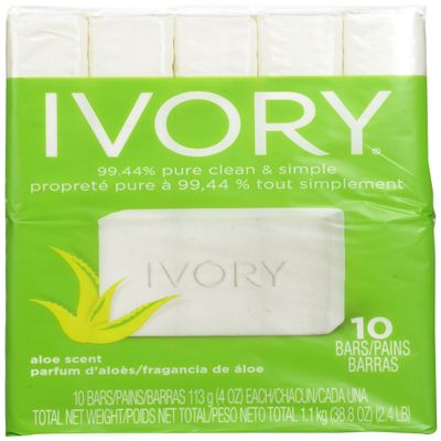 Ivory Aloe 10-Count: Bath Size Bars, 4 Ounce