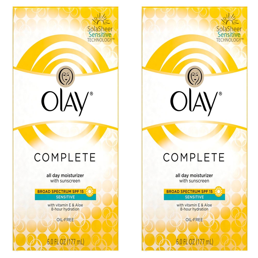 Olay Complete Lotion All Day Moisturizer with SPF 15 for Sensitive Skin, 6.0 Fluid Ounce (Pack of 2)