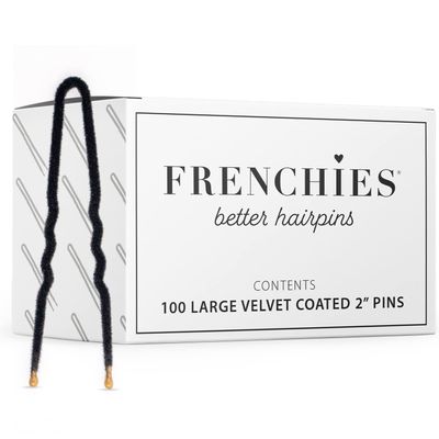 Frenchies French Twist Hair Pin, Ultra Flocked Extra Soft French Hair Pins for Women, Wedding, Updo Extensions, or Wig, 100 Count, Black, Small (2 inch)