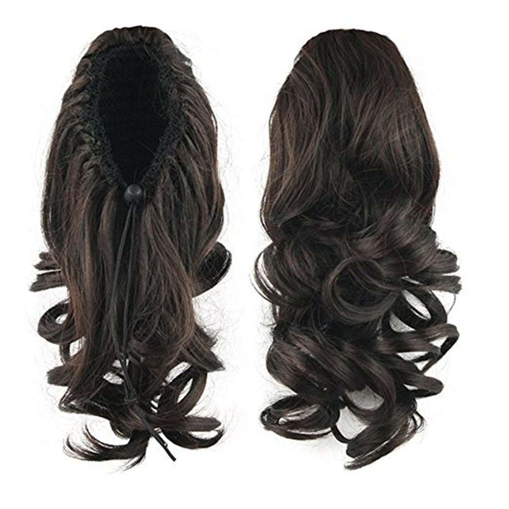S-ssoy 14" Women's Claw Clips on in Ponytail Wavy Short Curly Hair Extensions Voluminous Synthetic Wigs Curled Hairpieces for Girl Lady Women,2/33