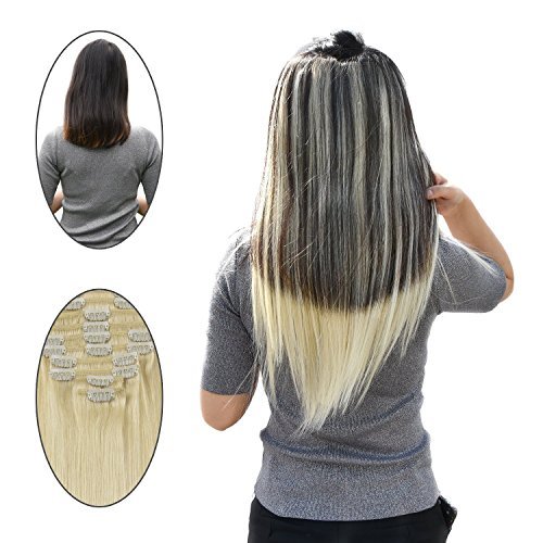 100% human hair Clip in Human Hair Extensions(20"-120g, 613 Light Blonde)
